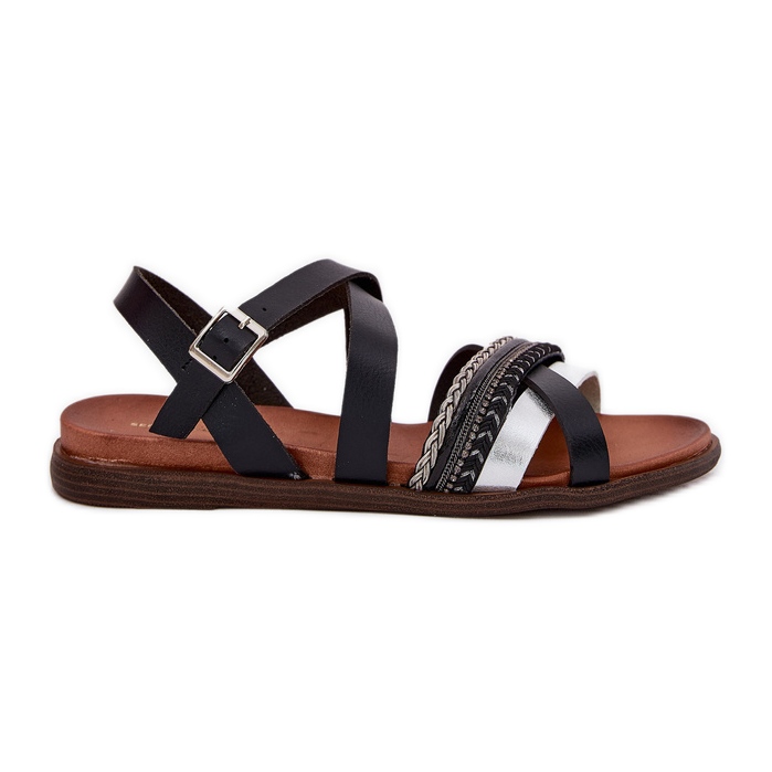 Sandálias planas femininas com Sergio Leone SK087H Stripes preto