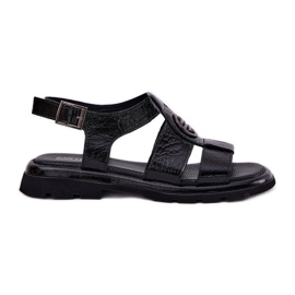 Sandálias de couro feminino envernizadas com detalhes decorativos artiker 56c0691 preto