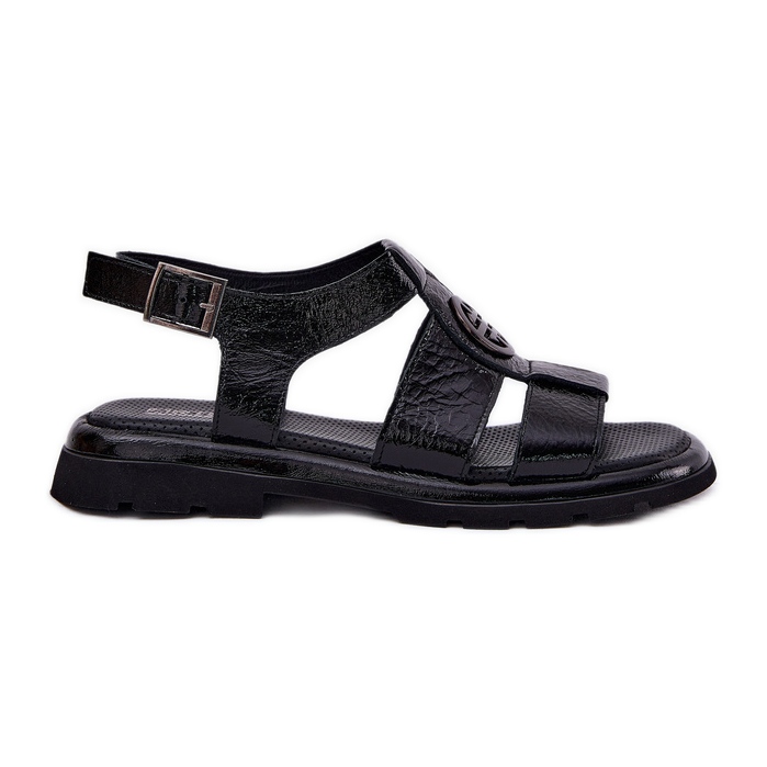 Sandálias de couro feminino envernizadas com detalhes decorativos artiker 56c0691 preto