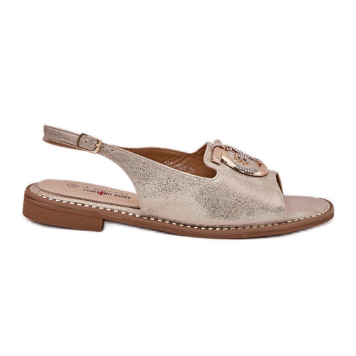 S.Barski Sandálias elegantes com decoração de salto plano S. Barski KV51-003 Gold dourado