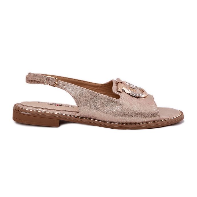 S.Barski Sandálias elegantes com ornamento de salto plano S. Barski KV51-003 Pink Gold dourado