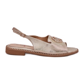 S.Barski Sandálias femininas de salto plano com um ornamento S. Barski KV51-002 Gold dourado