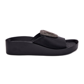 S.Barski Flipers de couro feminino com um ornamento KV51-028 preto