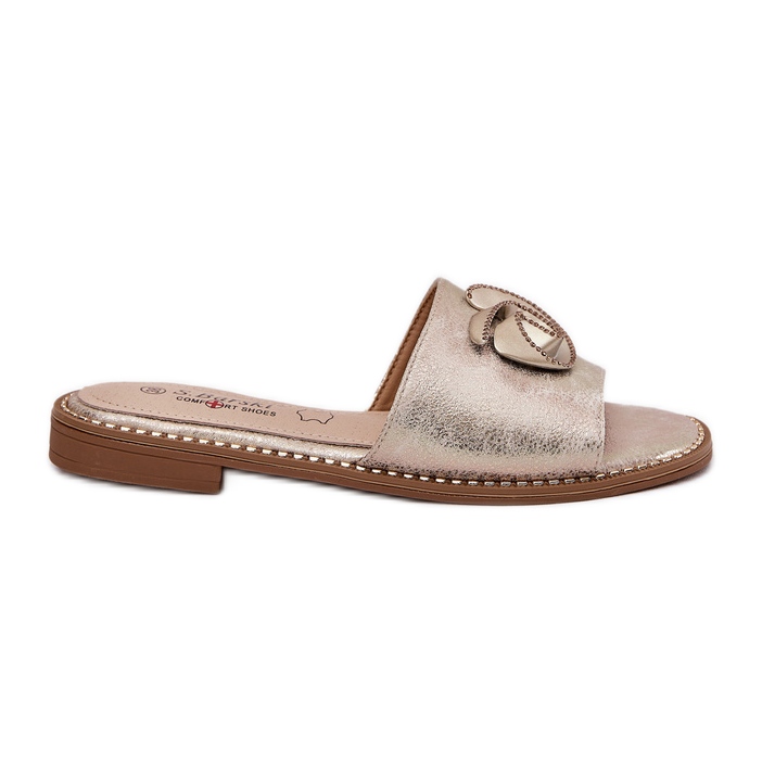 S.Barski Flipes femininos de salto plano com um detalhe decorativo de KV51-007 Zloty dourado