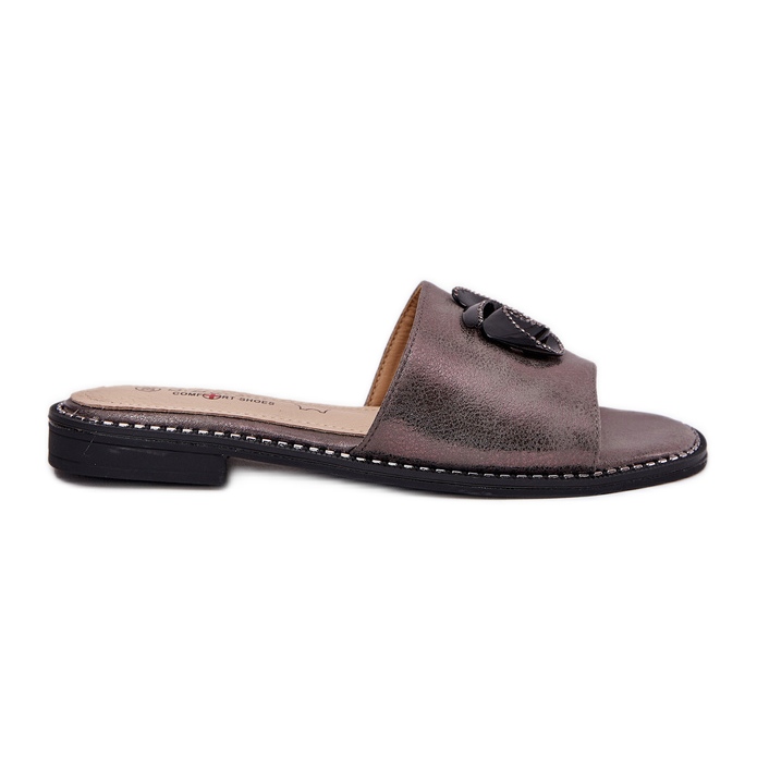 S.Barski Os chinelos femininos de salto plano com detalhe de grafite KV51-007 decorativo prata