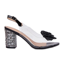 S.Barski Sandálias transparentes no poste com cristais e decoração MR51-702 Black preto