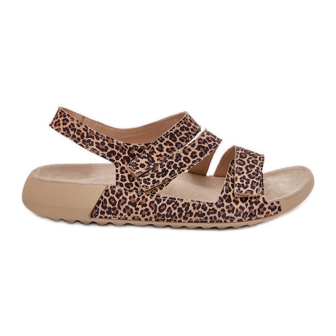 Sandálias de couro feminino zazoo k1004 estampa de leopardo castanho