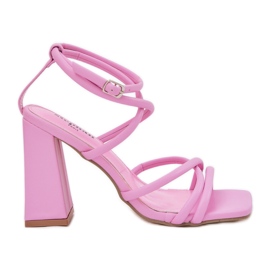 Sandálias femininas de salto alto com alças, rosa