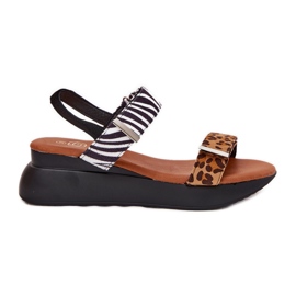 Sandálias femininas para cunhas leopardo e zebra marrom castanho