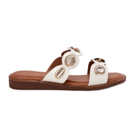 Chinelos femininos com pinos dourados brancos