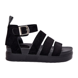 Sandálias femininas na plataforma com listras pretas preto