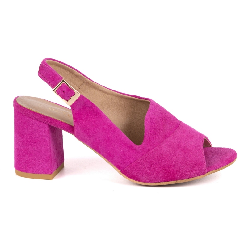 Olivier Sandálias de salto alto feminino N1818 feitos de fúcsia de couro natural de camurça rosa
