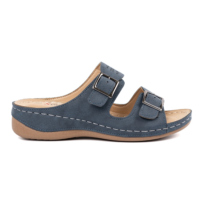 Seastar Chinelos em uma cunha baixa com fivelas azuis azul Seastar Chinelos em uma cunha baixa com fivelas azuis azul