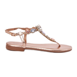 Sandálias femininas de grama plana com cristais de ouro rosa dourado Sandálias femininas de grama plana com cristais de ouro rosa dourado