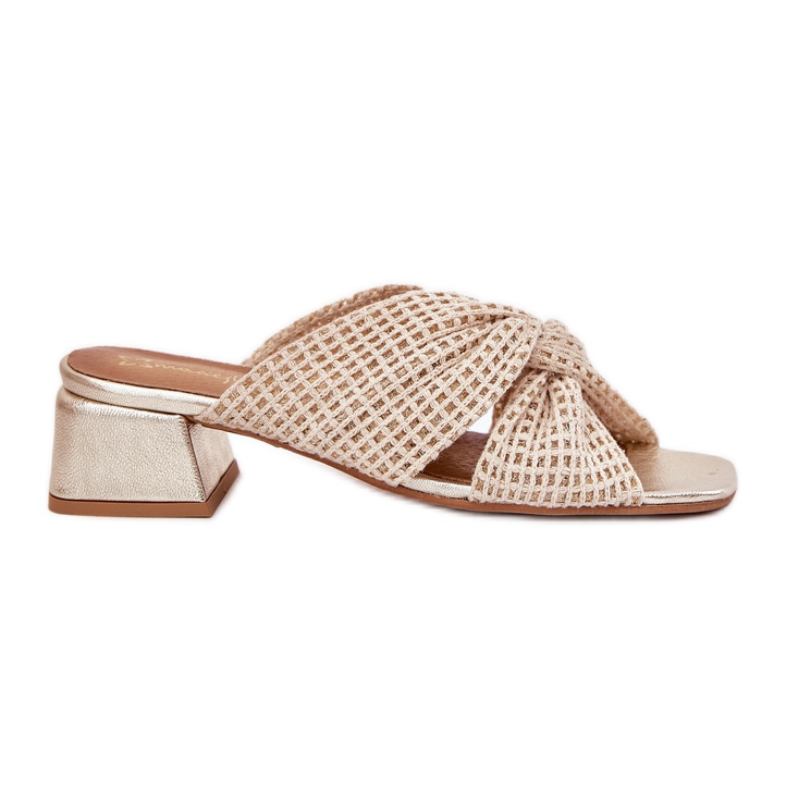 Flippers femininos no Maciejka Block 06955-25 Beige-Gold bege