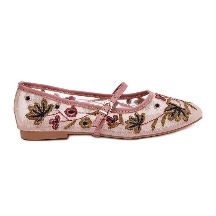 Bailarinas com bordado e cinto rosa