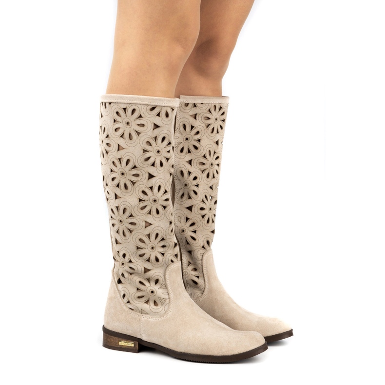 Olivier Botas de couro BEIGE Open Light Women bege