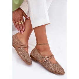 Bailarinas com faixas de trança e cáqui castanho Bailarinas com faixas de trança e cáqui castanho