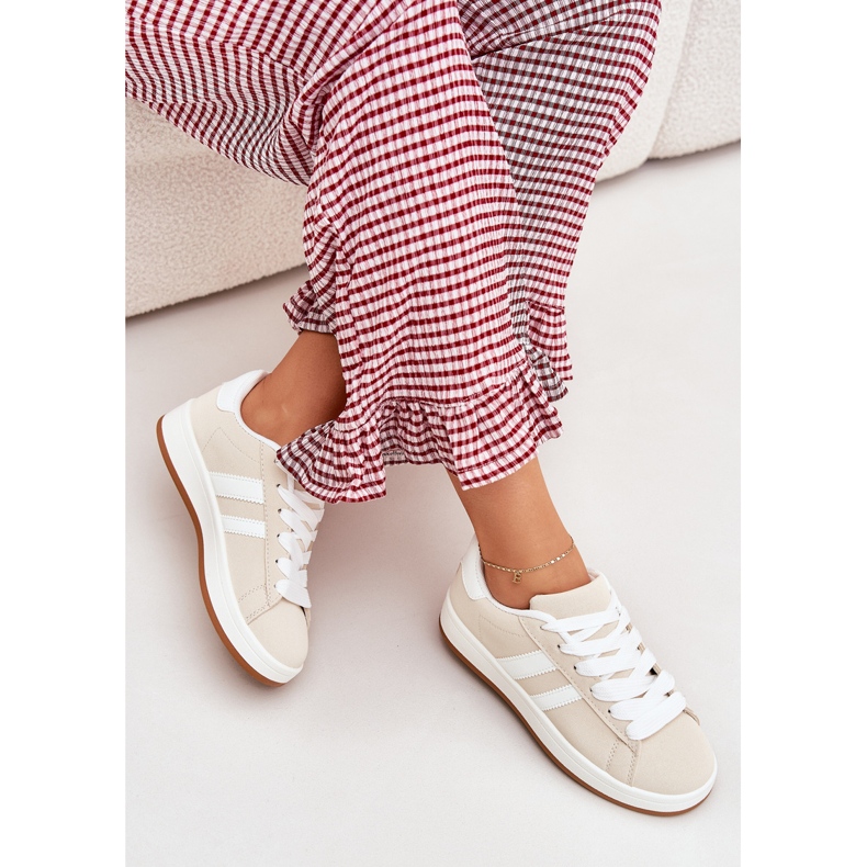 Tênis femininos sapatos esportivos com bege de couro ecológico