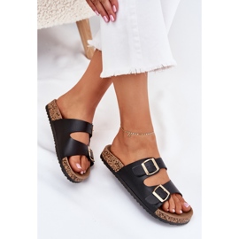 EVento Chinelos femininos com fivelas de couro ecológico preto EVento Chinelos femininos com fivelas de couro ecológico preto