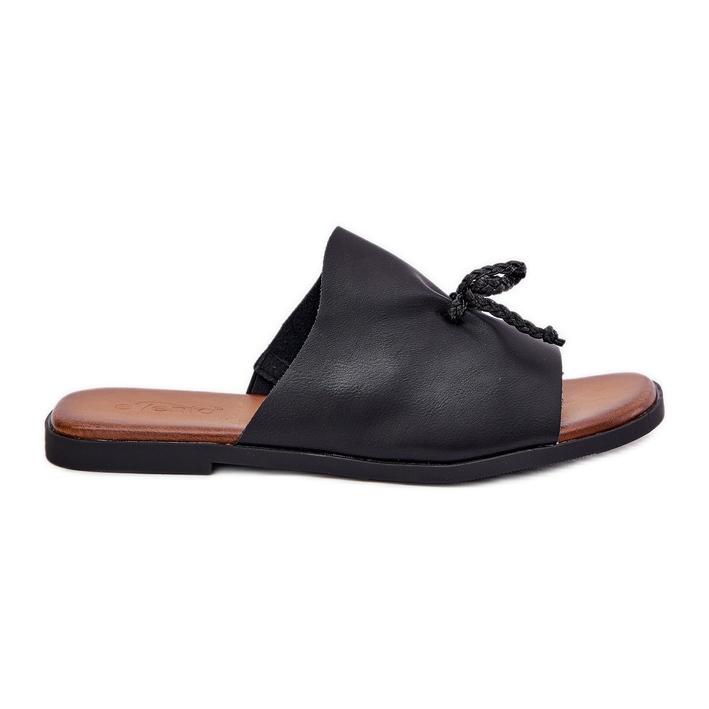 EVento Chinelos femininos de grama plana com uma gravata decorativa preta preto