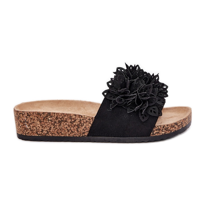 Chinelos femininos na plataforma de cortiça preta preto