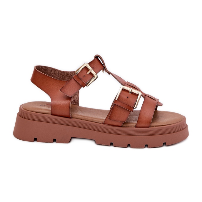 EVento Sandálias femininas de couro ECO com fivelas de camelo castanho