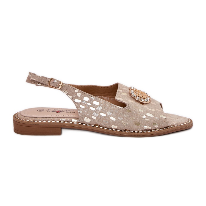 S.Barski Sandálias de couro com ornamento de salto plano dourado