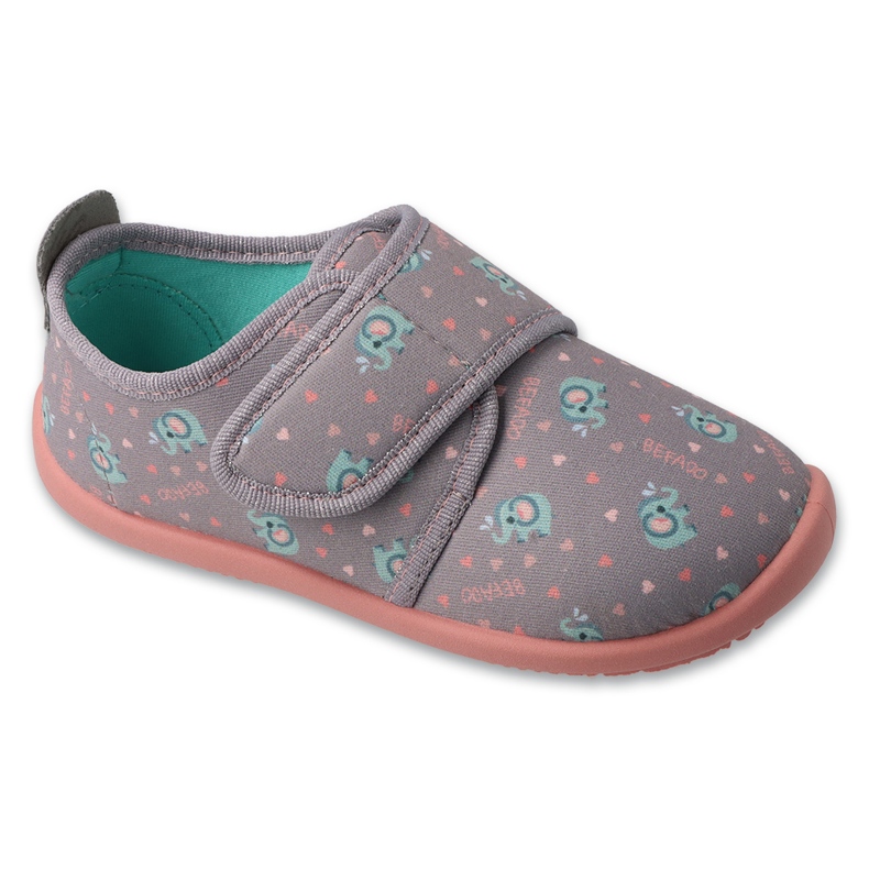 Slippers de meninas Befado 902x057 Velcro com um aplicativo de elefante cinza