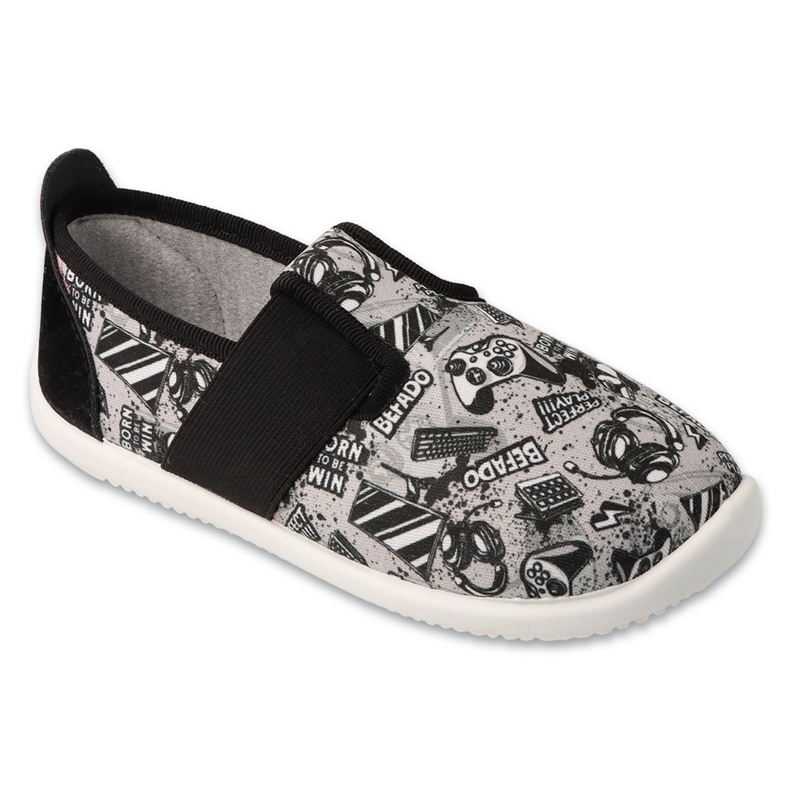 Flippers de meninos Befado 901Y024 Vários motivos de couro de couro cinza