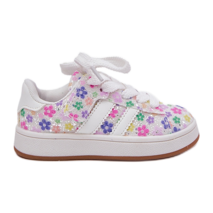 Sapatos esportivos de meninas brilhantes com flores brancas branco Sapatos esportivos de meninas brilhantes com flores brancas branco