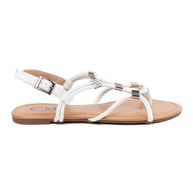 Sandálias brancas de flip -flops com decorações branco