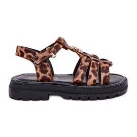 Sandálias femininas com um detalhe de leopardo decorativo marrom