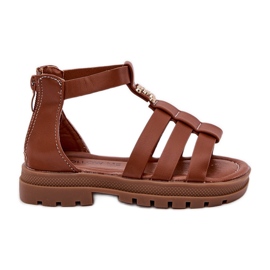 Sandálias Gladiators das meninas com detalhes dourados marrom