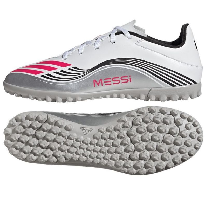 Adidas F50 Messi Club TF JP7445 Sapatos de futebol branco
