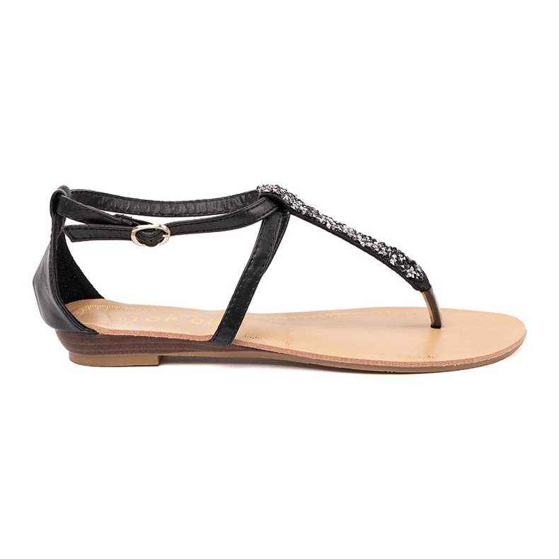 Sandálias pretas pretas planas preto