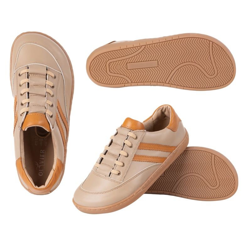 Sneakers descalços Kaia Olivier - sapatos de couro anatômico cappuccino bege