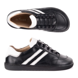 Sneakers descalço mulheres, sapatos de couro preto Olivier com branco