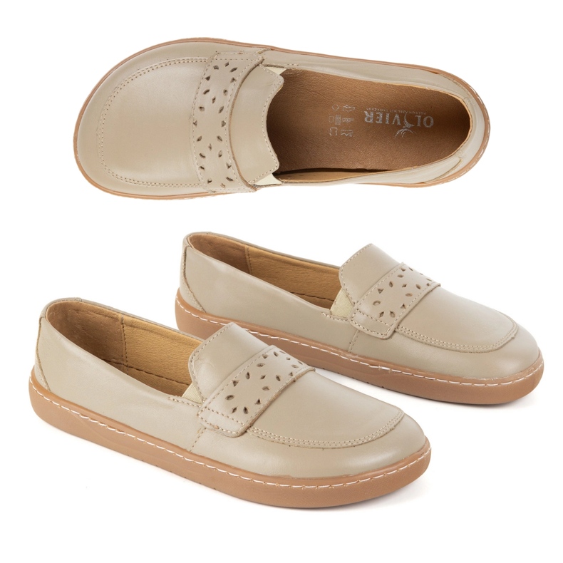 Olivier Passados Barefoot Feminina com um amplo polimento frontal escuro bege Olivier Passados Barefoot Feminina com um amplo polimento frontal escuro bege