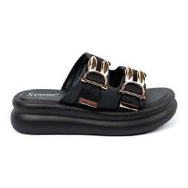 Seastar Chinelos com fivelas de ouro na plataforma preto