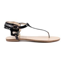 Sandálias planas pretas no estilo de japonês preto