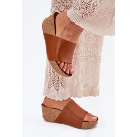 Zazoo 40291 Flippers femininos de couro nas cunhas marrons de cortiça marrom