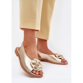 Sandálias planas de couro com decoração Chebello 4642 Gold dourado