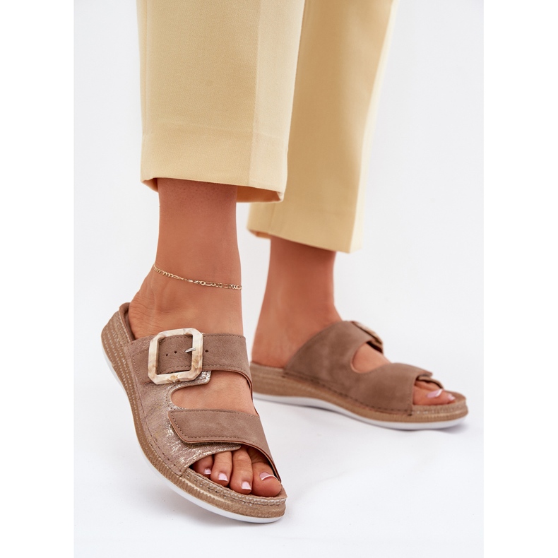 Flip feminino com fivela e velcro inblu mk000013 marrom castanho