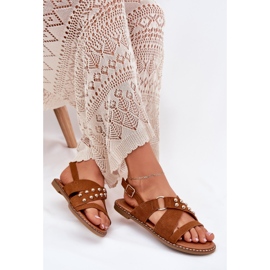 Sandálias femininas de grama plana com camelo dourado marrom