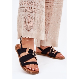 Sandálias femininas de grama plana com preto Sandálias femininas de grama plana com preto