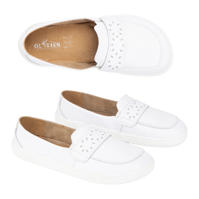 Olivier Passados ​​Barefoot Feminino com um largo polonês de branco