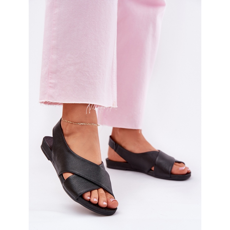 Zazoo 40407 sandálias de couro preto feminino