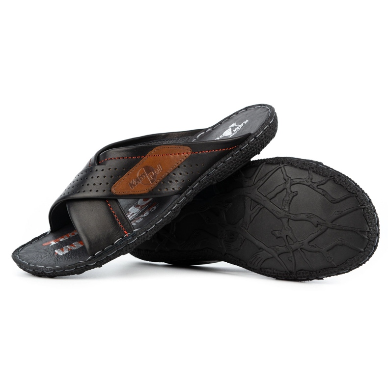 Kampol Chinelos de pele de homem 216KAM preto