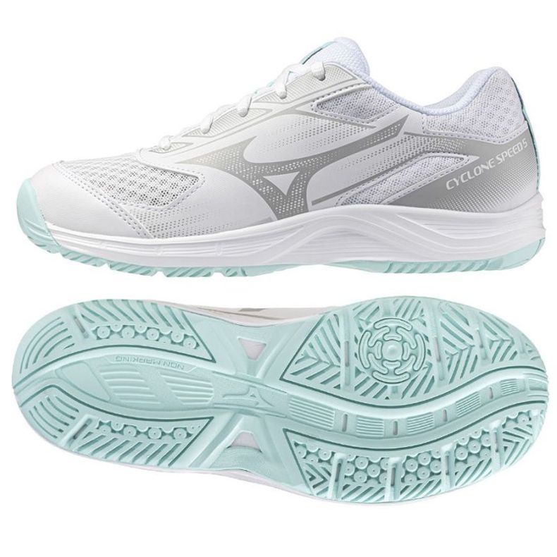 Velocidade do ciclone mizuno 5 v1gc258045 tênis de vôlei branco